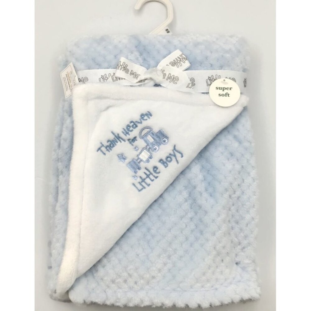 Little Me Thank Heaven For Little Boys Reversible Plush Baby Blanket Blue 30x40